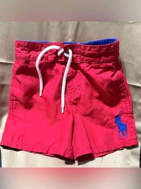 Ralph Lauren Bright Red Swim Shorts with Blue Logo